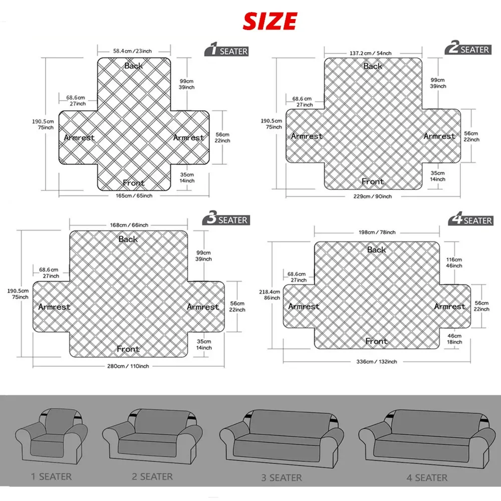 Waterproof Reversible Quilted Sofa Covers For 1/2/3/4 Seater Sofa