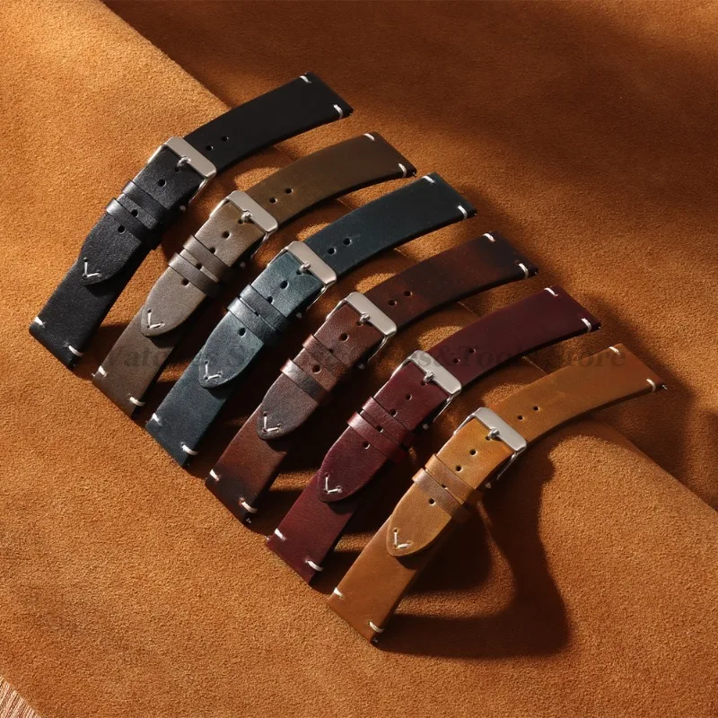 Vintage-Style Genuine Leather Quick Release Watch Strap