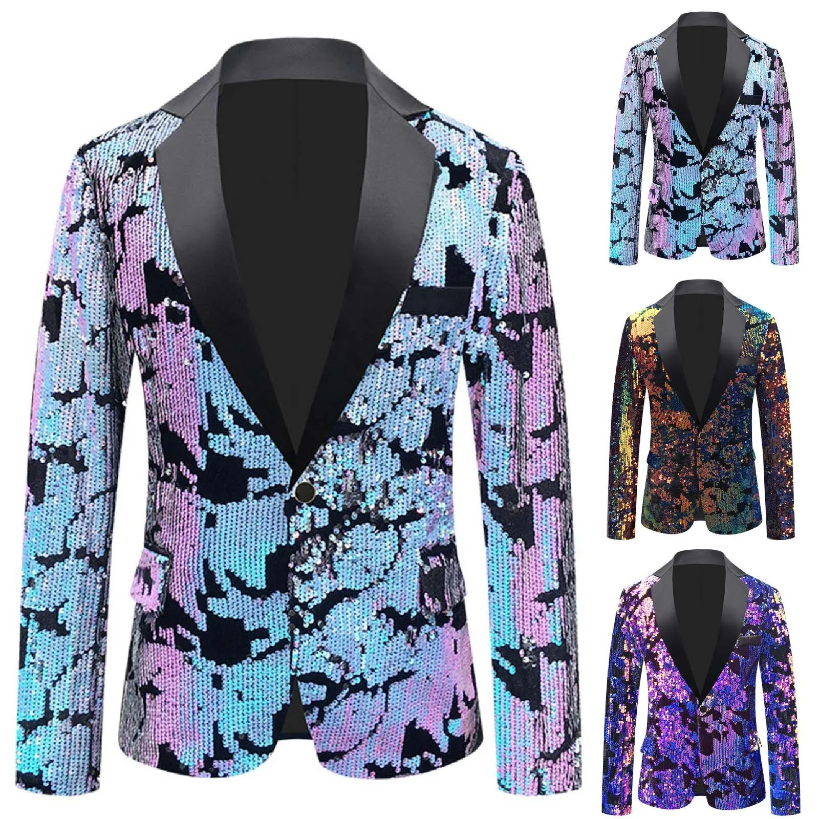 

Men's Stage Performance Coat Blazers Shiny Sequin Suit Jackets colour combination Blazers V-neck Single Button пиджак мужской