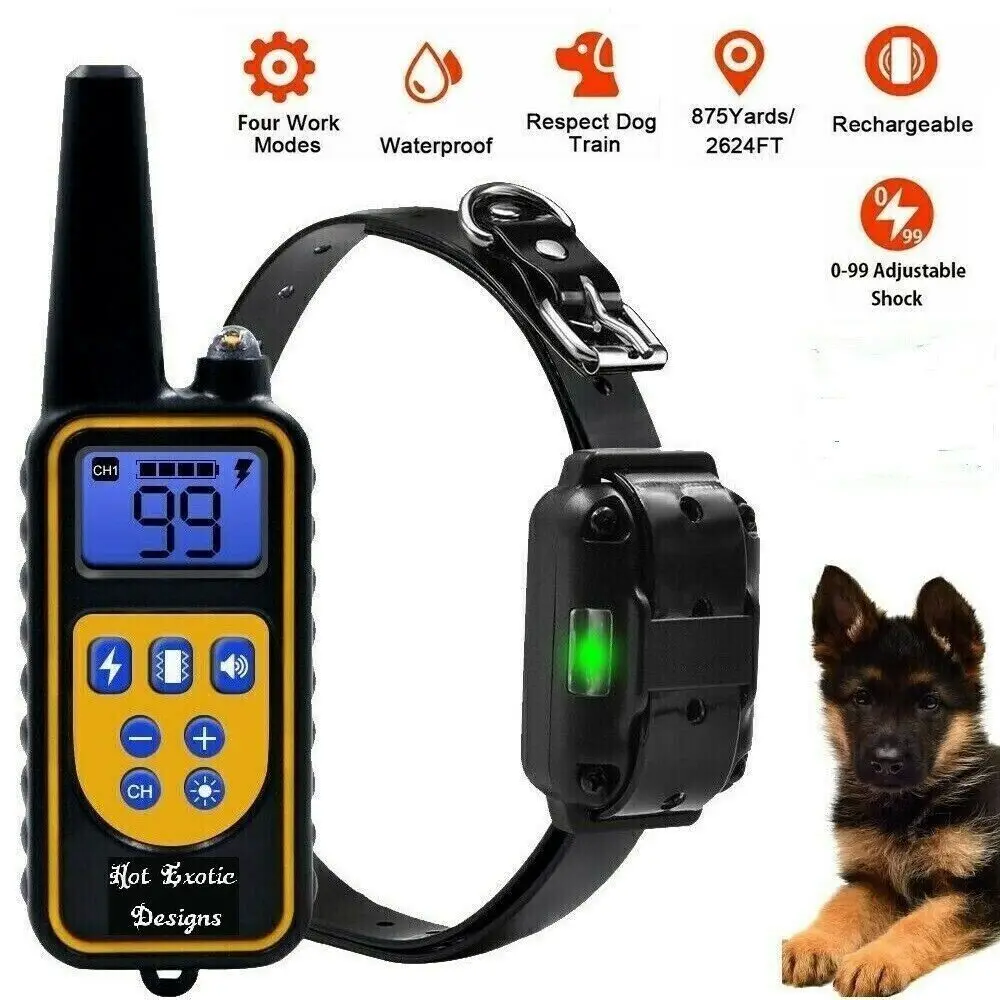 

Dog Shock Training Collar Rechargeable Remote Control Waterproof IP67 875 Yards
