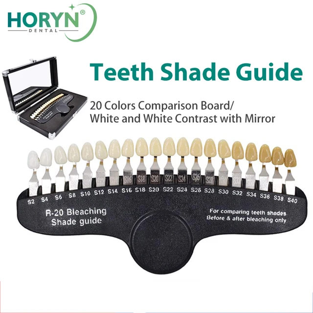 Professional 3D Teeth Whitening Shade Guide with Mirror Tooth Bleaching Shade Chart 20 Colors