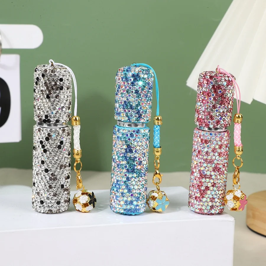 Luxurious Rhinestone Travel Perfume Atomizer with Lanyard - 5ml Refillable Mini Spray Bottle