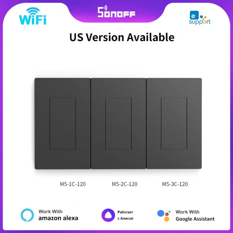 

Умный выключатель SONOFF M5 SwitchMan с поддержкой Wi-Fi и американского стандартов, 120 кнопочный переключатель 2/3 типа 1/кнопочный с поддержкой Ewelink Alexa Google Home Alice