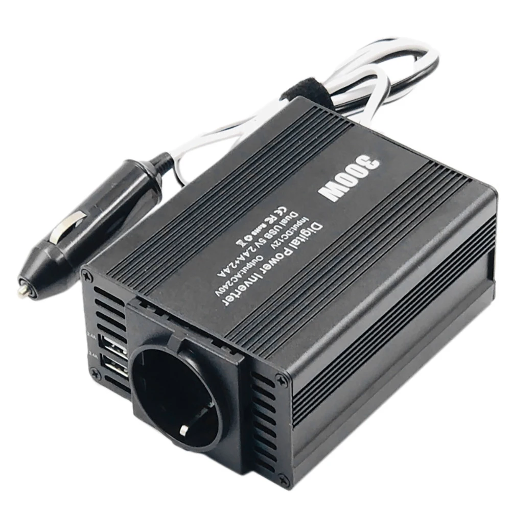 

300W Power Inverter Modified Sine Wave DC12V to AC240V 2 USB Car Transformer Convert EU Plug Black