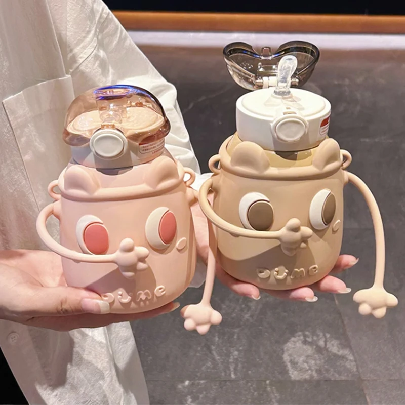 

Kawaii Water Bottle For Children Stainless Steel Thermal Bottle 500ml Coffee Tea Milk Cute Kids School Thermos With Straw Strap