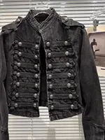 Chaqueta Mujer métal Double boutonnage col montant conception Denim veste haut Denim femmes vêtements pardessus américain vêtements d'extérieur 4