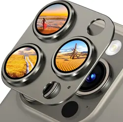 Premium Black Titanium Camera Lens Protector with Tempered Glass Cover - iPhone 15 Pro Max (GRAY)