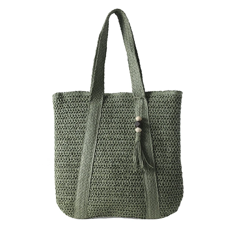 SANGUSTI Summer Woven Large Capacity Bag Zipper Women  Straw Bag Fashion Retro Shoulder Bag Casual Versatile Beach Bag