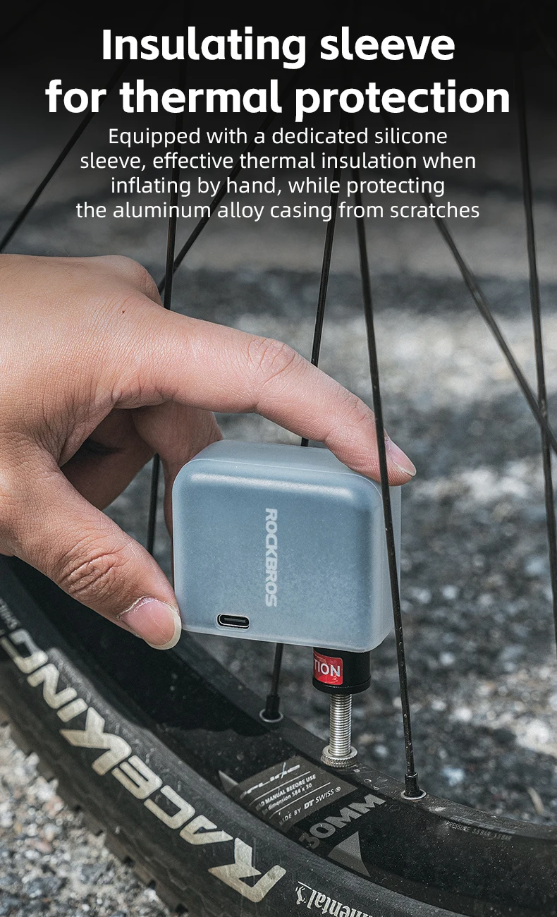 ROCKBROS Mini tragbare elektrische Hochdruck-Luftpumpe mit Schrader Presta-Ventilen für Rennrad, MTB, Fahrrad, Radfahren, Inflationszubehör – Detail 10