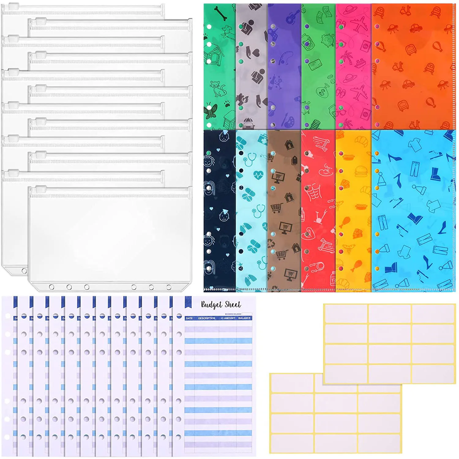 36 Pieces A6 Binder Budget Cash Envelopes Organizer, with Money Envelopes, Expense Budget Sheets,Binder Pockets,for Bill Planner