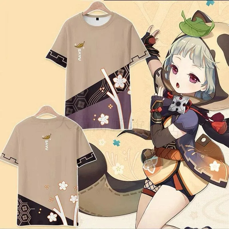 Anime game kawaii genshin impact sayu 3d t-shirts cosplay men women t-shirts tops o-neck short sleeve harajuku t-shirt