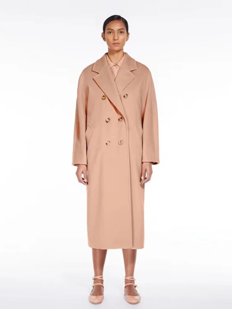 

Designer vintage cashmere wool lapel double breasted woolen coat for women's new autumn fashion luxury loose coat coat