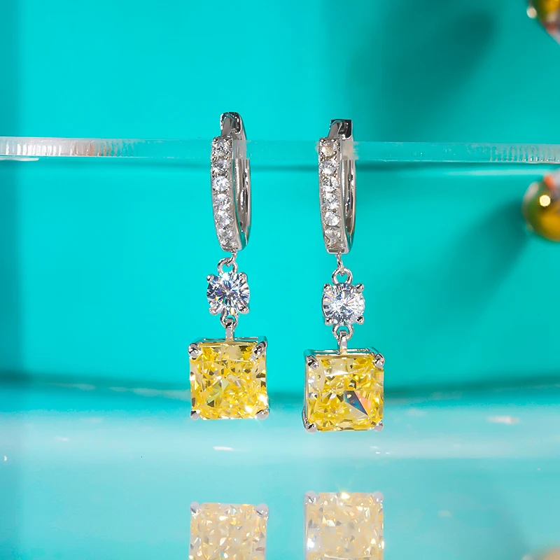 

QINHUAN Vintage Real Moissanite Earrings S925 Sterling Silver Platinum Plated Drop Earring for Women Wedding Party Fine Jewelry