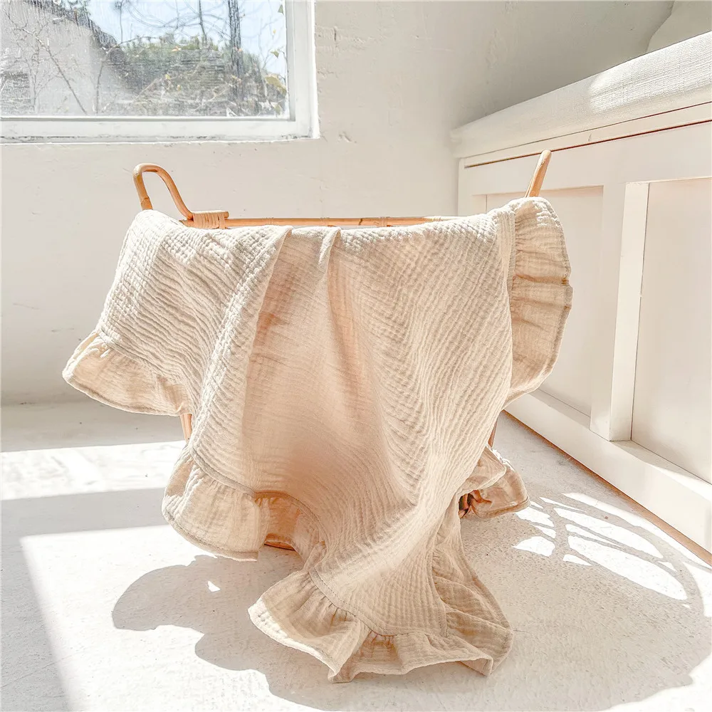 Ruffle Blanket Customize Name Personalized Embroider Baby Blanket Cotton Baby Comforter Cotton Infant Blanket Swaddle Bath Towel 5