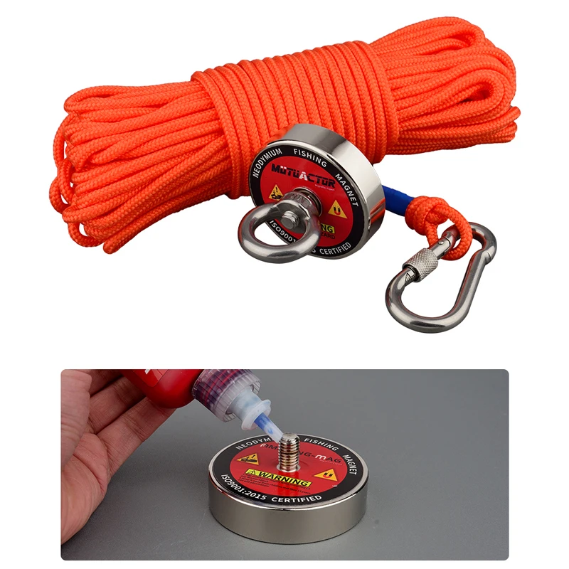 180KG Super Strong Neodymium N52 Salvage Magnet Set Searching Fishing  Magnets Magnetic Imanes Durable Rope M8 Countersunk Hole