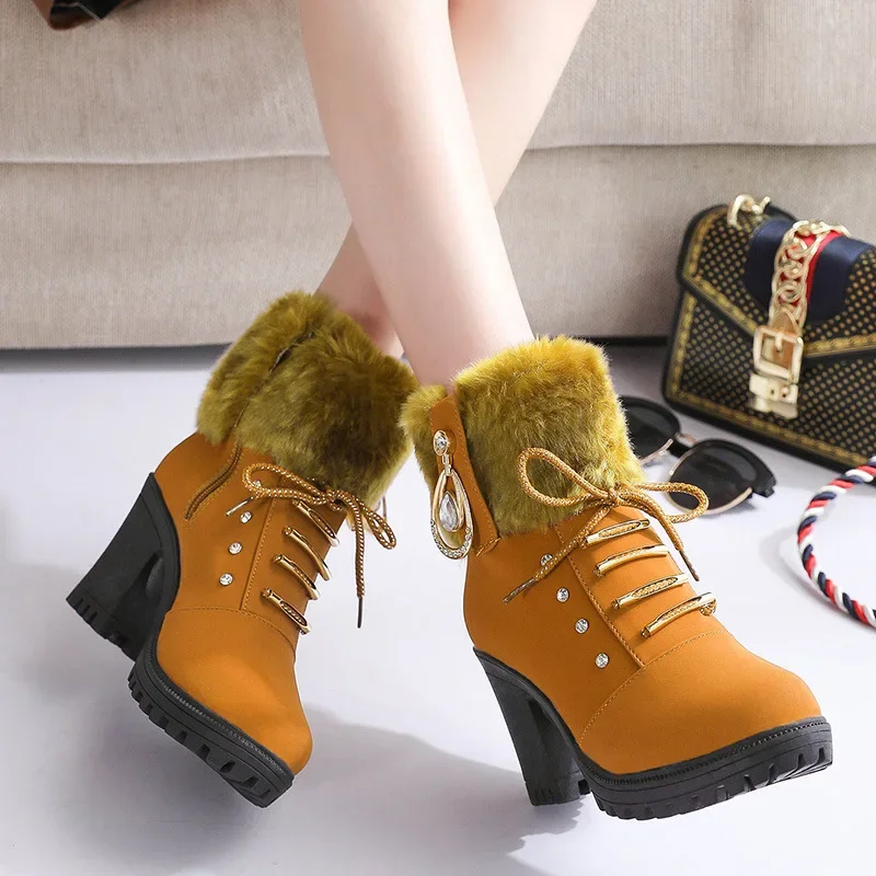 

Fur Winter Ankle Boots for Women Plush Thick Warm High Heel Female Martin Boots Party Wedding Footwear Elegant Shoes Boots Women