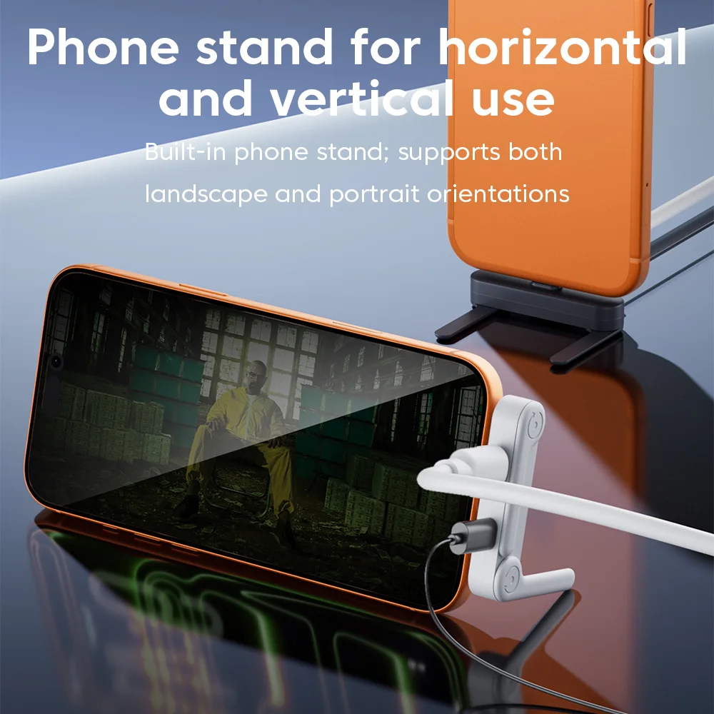 2-in-1 USB C 헤드폰 어댑터 (폰 거치대 포함) 타입 C OTG 커넥터 (아이폰 17, 16, 15/삼성용 고속 충전 및 오디오 지원)