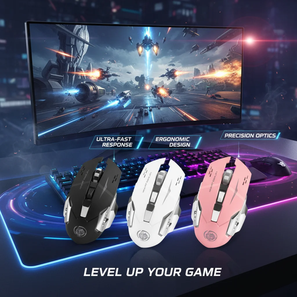 Rechargeable RGB LED Ergonomic Wireless Mouse with Type-C Connection