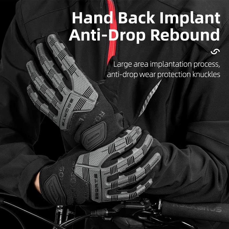 ROCKBROS Bicycle Gloves Autumn Winter Fleece Bike Gloves Sport MTB Road SBR Pad Shockproof Breathable Cycling Full Finger