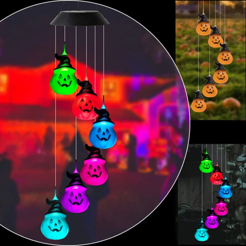 6LED solar wind chime Lights Halloween courtyard restaurant party garden decoration pumpkin lamp party holiday gift skull shaped led light halloween decorative light spooky solar skull wind chime lamps halloween party decorations with auto