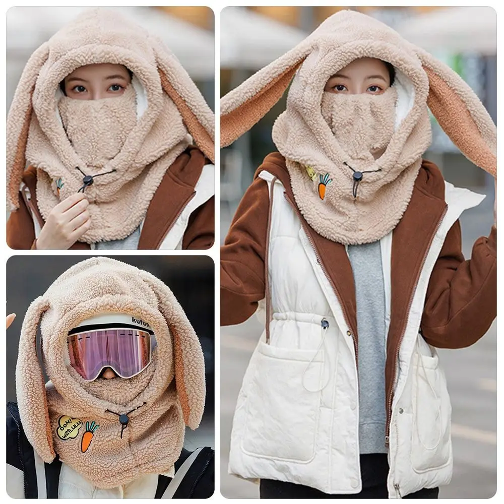

Windproof Integrated Cap Scarf Winter Warm Thickening Ear Protection Cap Soft Plush Neck Warmer Women