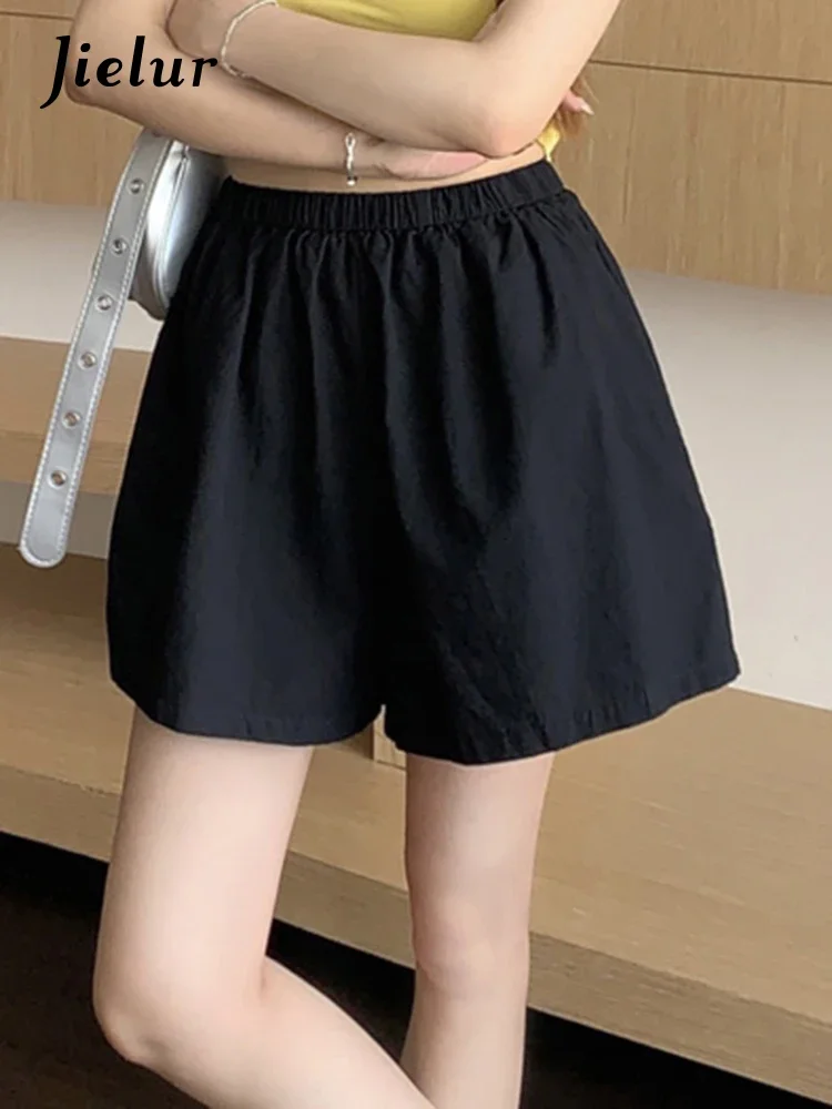 Jielur Simple Casual Sport Women's Shorts Pure Color Elastic Waist Loose Basic Fashion Female Shorts Apricot Black Pink Shorts