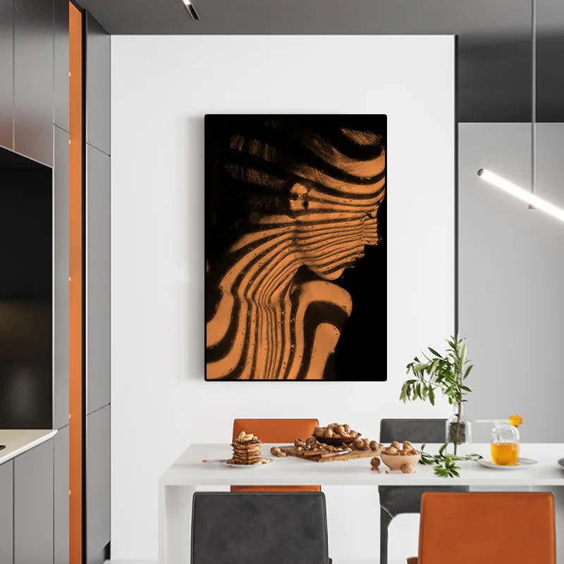 

Nordic Style Character Decoration Painting Striped Beauty Poster Printing Retro Art Character Poster Corridor Mural Porch Vertic