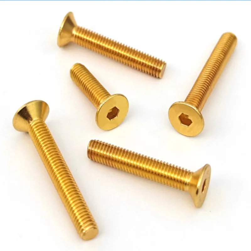 Titanium Plated Gold Flat Head Socket Cap Screws - Allen Hex Drive Metric  Sizes (M2, M3, M4, M5, M6, M8)