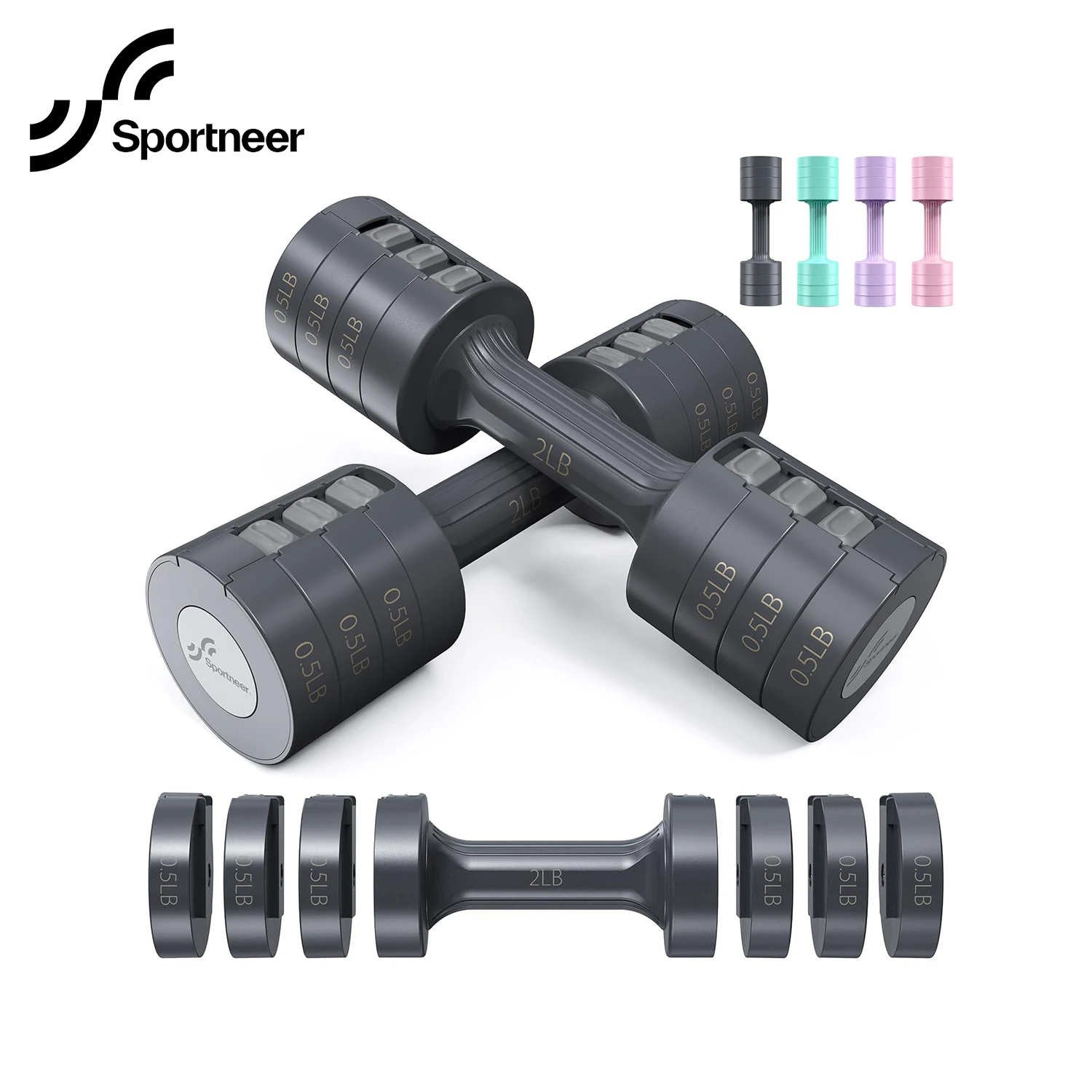 Sportneer Adjustable Dumbbells Hand Weights Set 5 lb Dumbbells Set of 2 Each 2lb 3lb 4lb 5lb Free Weights Fast Adjust Weight 4