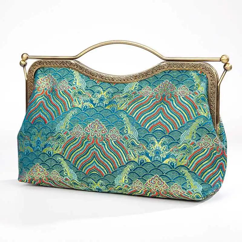NEW Vintage Green Palace Flowers Bags Women Bag Original Handmade Bag Shell Lock Bags Tote Women's Handbags Purses Chain Strap
