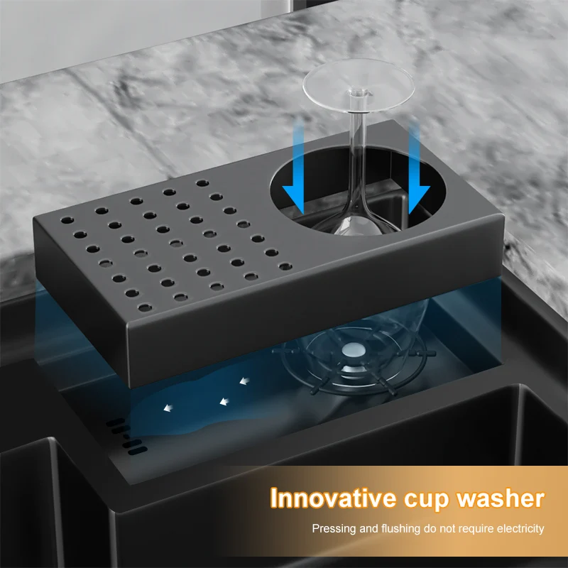 Black Kitchen Sink Large Single Slot Step Sink Stainless Steel Washbasin Cup Washer Under Counter Sink For Kitchen Coffee Shop