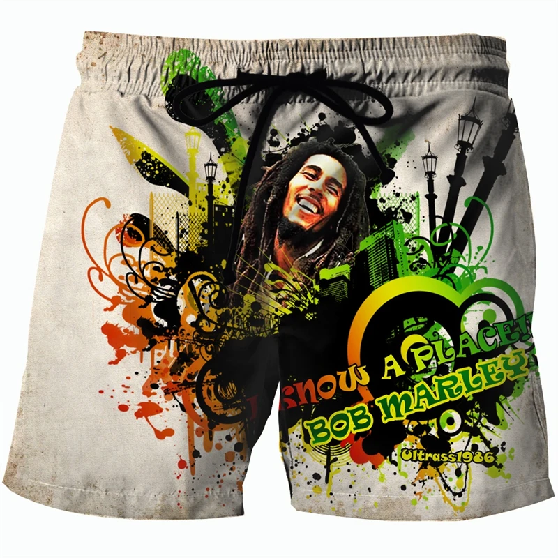 

3D Printed Bob Marley Pattern Beach Shorts For Men Reggae Music Hip Hop Casual Funny Board Shorts Quick Dry Men Swimming Trunks