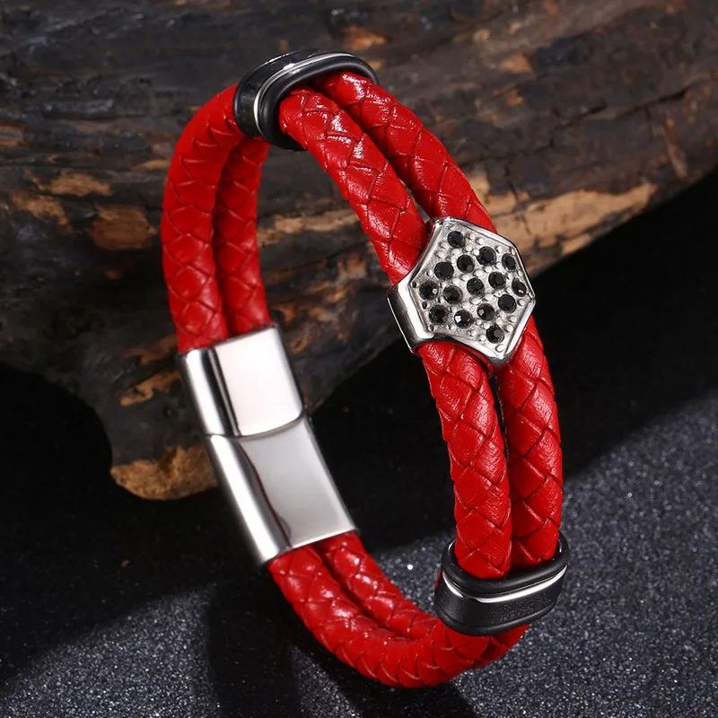 NewestMulticolorDoubleLayerWovenLeatherBraceletBangleforWomenMenBraidedFashionWrist