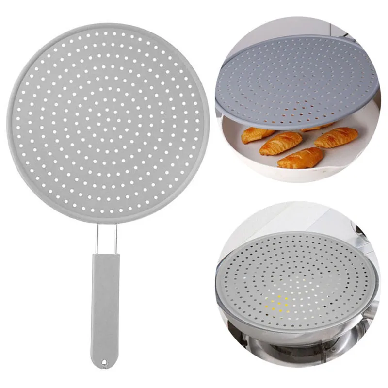1Pc Silicone Splatter Screen with Handle M/L Heat-resisting Oil Lid Frying Pan Cover Splash Proof Guard Kitchen Gadgets Tools