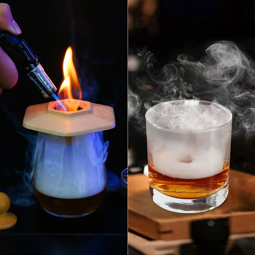 Cocktail Smoker Whiskey Bar Drinks Kitchen Bartender Tools Wooden Smoked Wood Hood Smoker Alcoholic Drinks Gift whiskey decanter set