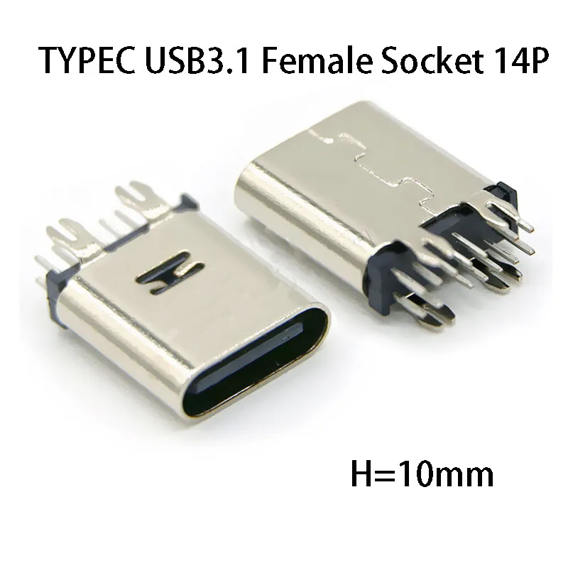 1pc typec usb 3,1 Buchse 14p aufrecht schnelles Aufladen Harpune Fuß h = 10,0mm 90 Grad Charg Port Stecker Schnitts telle anschluss