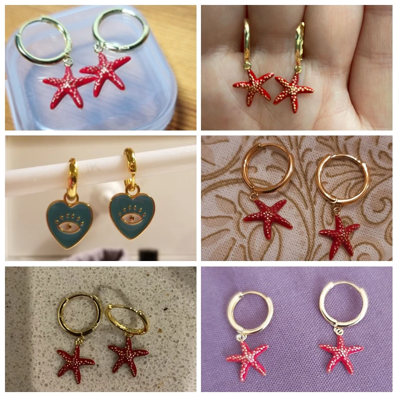 18k Gold Plated Red Enamel Star Fruit Love Butterfly Earrings