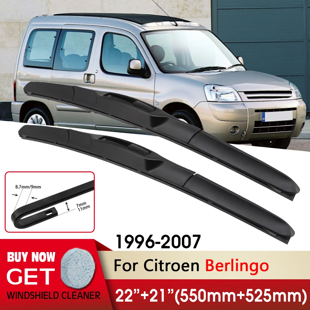 

Car Wiper Front Wiper Blades 22"+21" For Citroen Berlingo 1996-2007 Fit U Hook Arm Front Windshield Windscreen Front Window