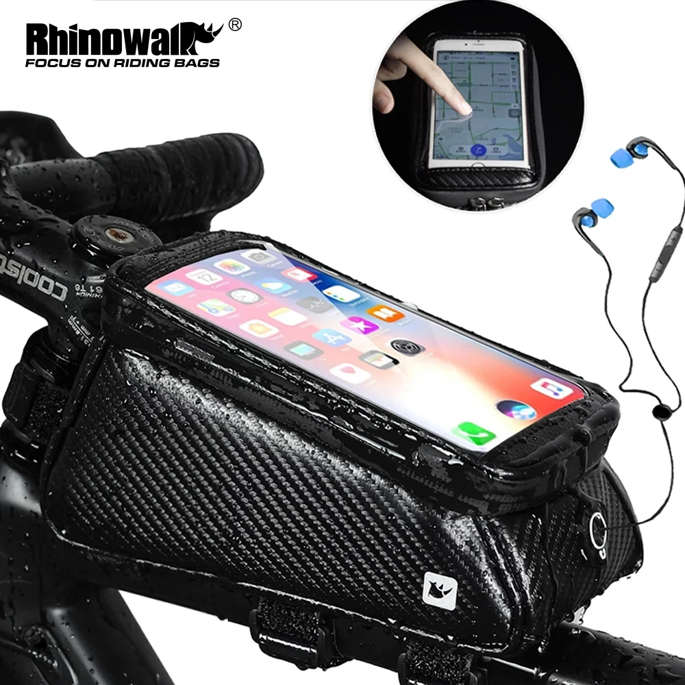 Rhinowalk RK18335 MTB Bicicleta Bicicleta Bolsa Tela Sensível Ao Toque À Prova de Chuva Ciclismo Top Front Tube Frame Bolsas 5.8/6.0 Capa de Telefone сумка для велосипеда