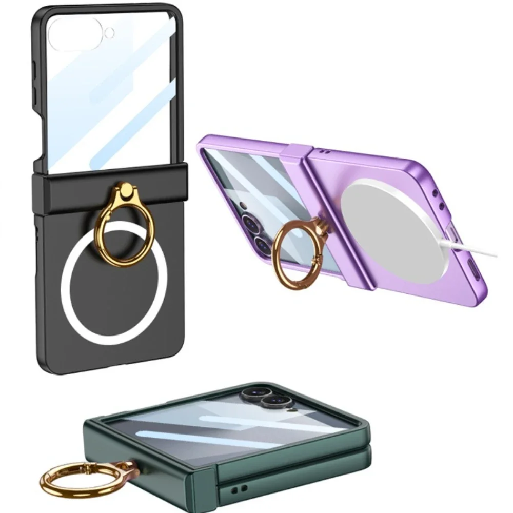 Magnetic Phone Case with Front Screen Protector, Ring Kickstand, and Hinge Protection