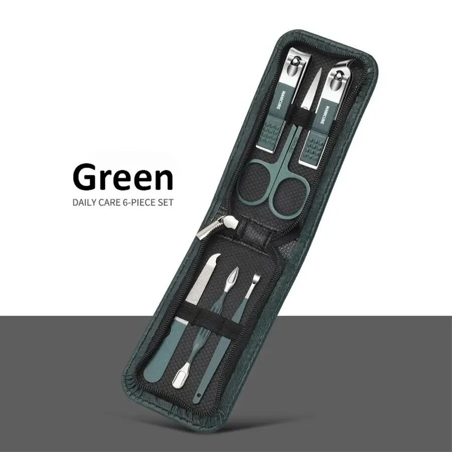 Ouriner 6Pcs Portable Manicure Sets Pedicure Kits Bright Black Nail Clipper Set Personal Care Tools Eyebrow Scissors 6