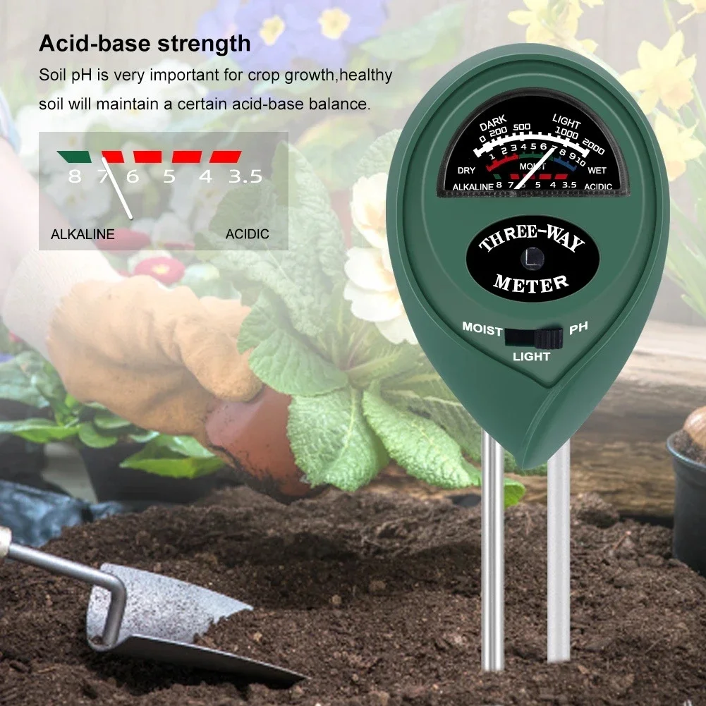 Soil Moisture Sensor Soil Tester 3 in1 Moisture Sunlight PH Meter Soil Water Acidity Humidity Light PH Test Garden Plants Flowers Moist Tester Testing Instrument