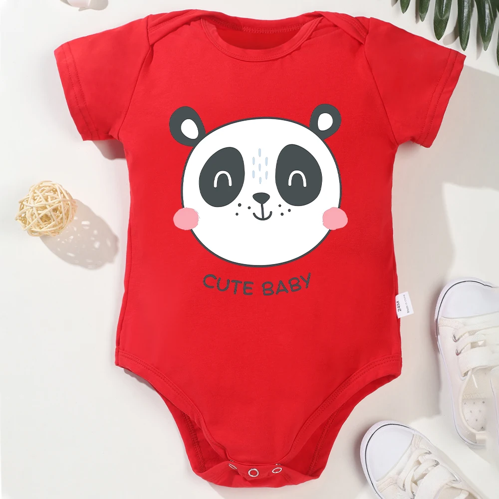 Cute Baby Clothes Cartoon Panda Pattern Aesthetic Harajuku Newborn Girl Boy Onesies Cotton Comfortable Breathable Bodysuit