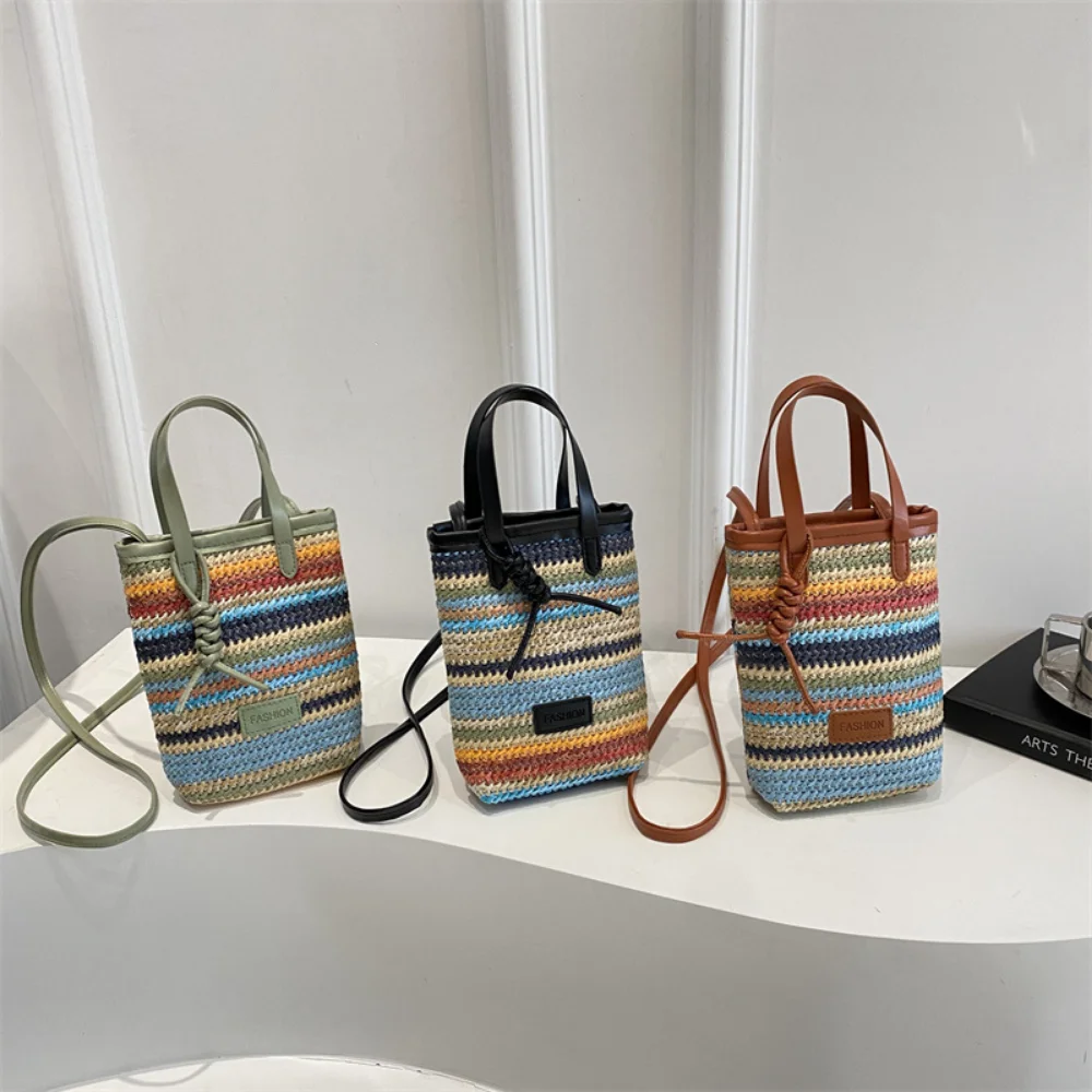 Small Bag Women's Summer New Popular Versatile Contrasting Color Straw Messenger Bag Casual Fashion Shoulder Bucket Bag