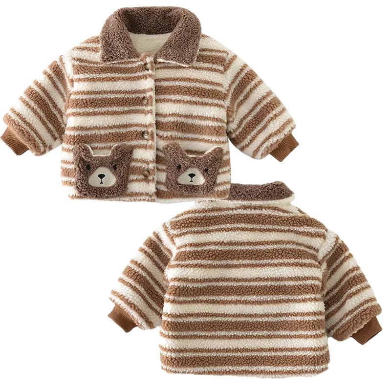 

Lamb Wool Kids Coats Autumn Winter Baby Clothes for Boys Girls Cute Bear Fleece Lining Jacket Toddler Infant Warm Outerwear