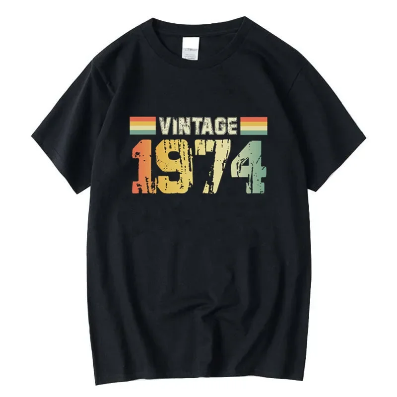 

Футболка мужская с эффектом потертости, смешная винтажная тенниска с графическим принтом, подарок на 50-й день рождения, черный цвет, модель 3XL, лето 1974