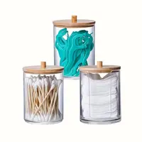 Bamboo-Lid Cotton Swab Holder - Versatile Plastic Storage Box for Makeup, Dental Floss & More 1