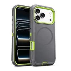Military Grade Rugged Armor Magnetic Shockproof Case with MagSafe Charging Compatibility - iPhone 15 Plus (Grey)