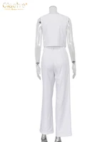 Clacive Summer White Linen Two Piece Set For Women 2023 Fashion Sleeveless Tank Top New In Matching High Waist Wide Pants Set - Image 6