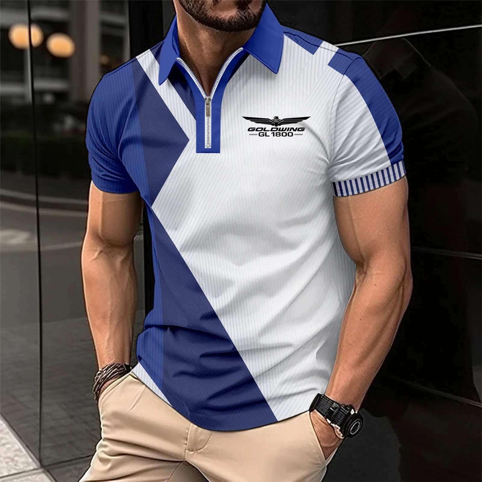 Description Picture 6 of itemHarajuku men's shirt 2024 POLO shirt for men Golden Wing gl1800 Color matching Casual sports European size short sleeve shirt